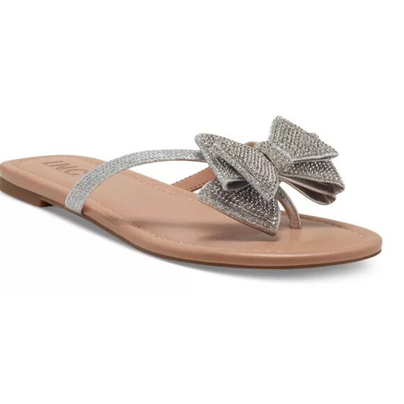 Women's Mabae Silver Embellished Bling Bow Flat Sandals - Size 7 - Picture 2 of 10